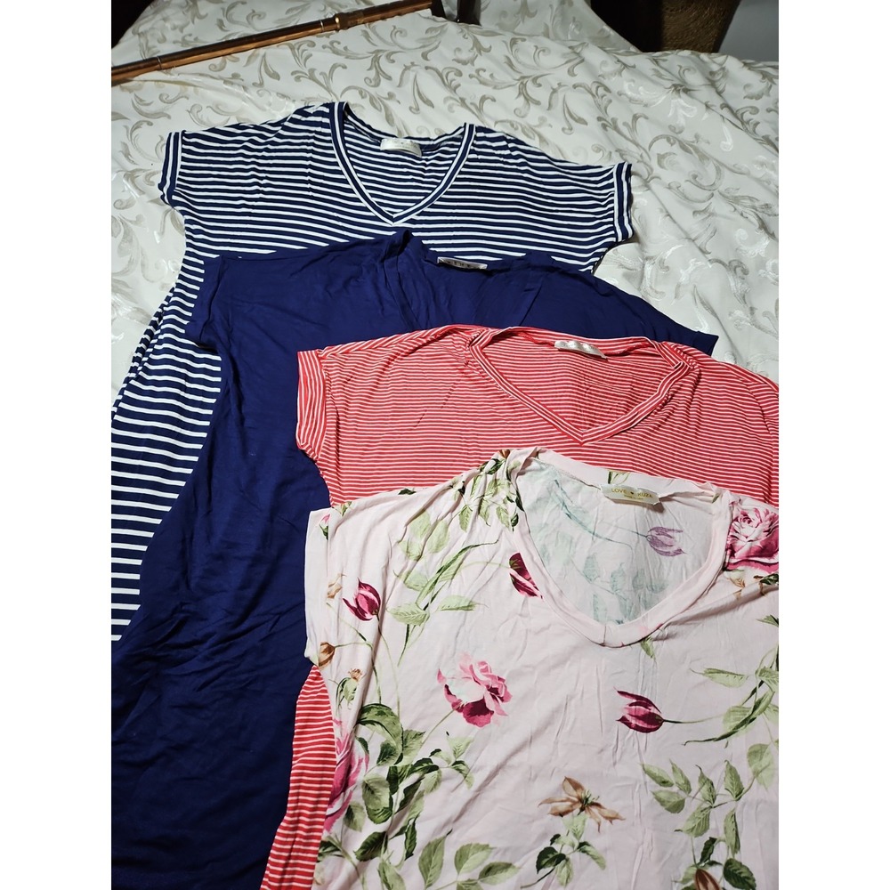 4 Soft T-Shirt Maxi Dress Lot Pockets Striped Roses Floral COMFY Love Kuza XL